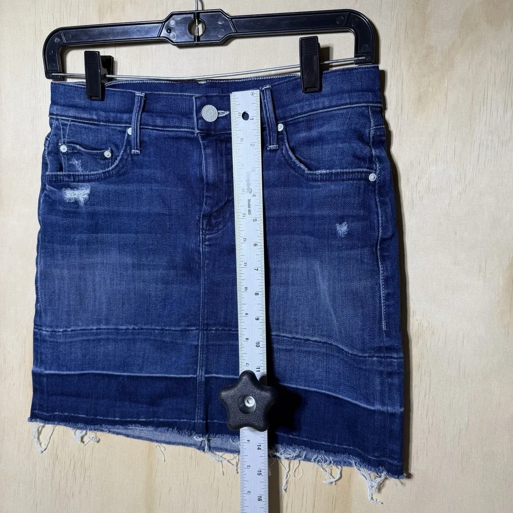 MOTHER Undone Hem Mini‎ Skirt Womens 25 Dark Graffiti Denim Distressed Blue